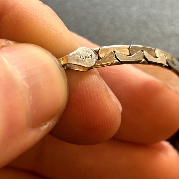 Sterling Silver 925 Flattened Curb Herringbone Necklace 18'' L Spring Ring Clasp - Picture 9 of 11